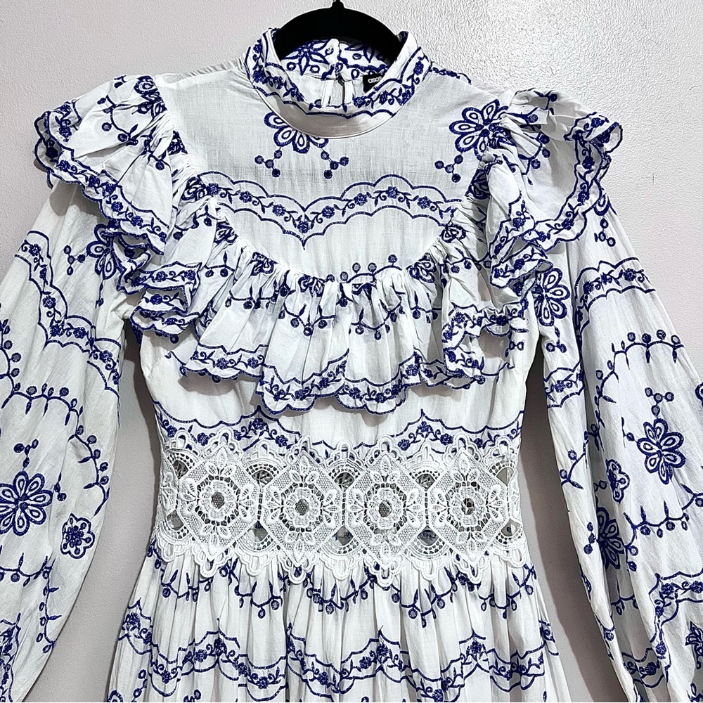 NWT ASOS Broderie Blouson Sleeve Midi Dress w/ Contrast Embroidery MSRP$260 - Picture 4 of 16